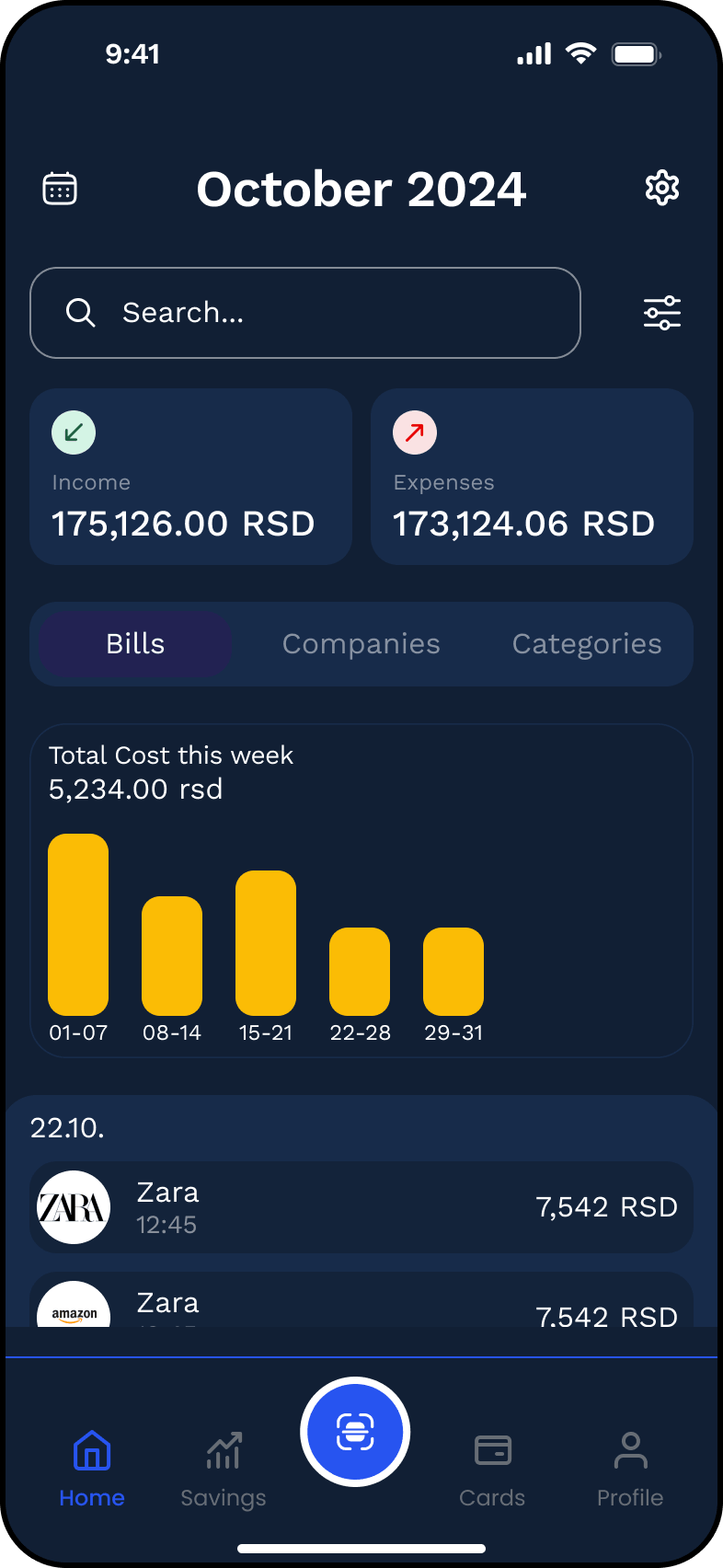 Home dashboard